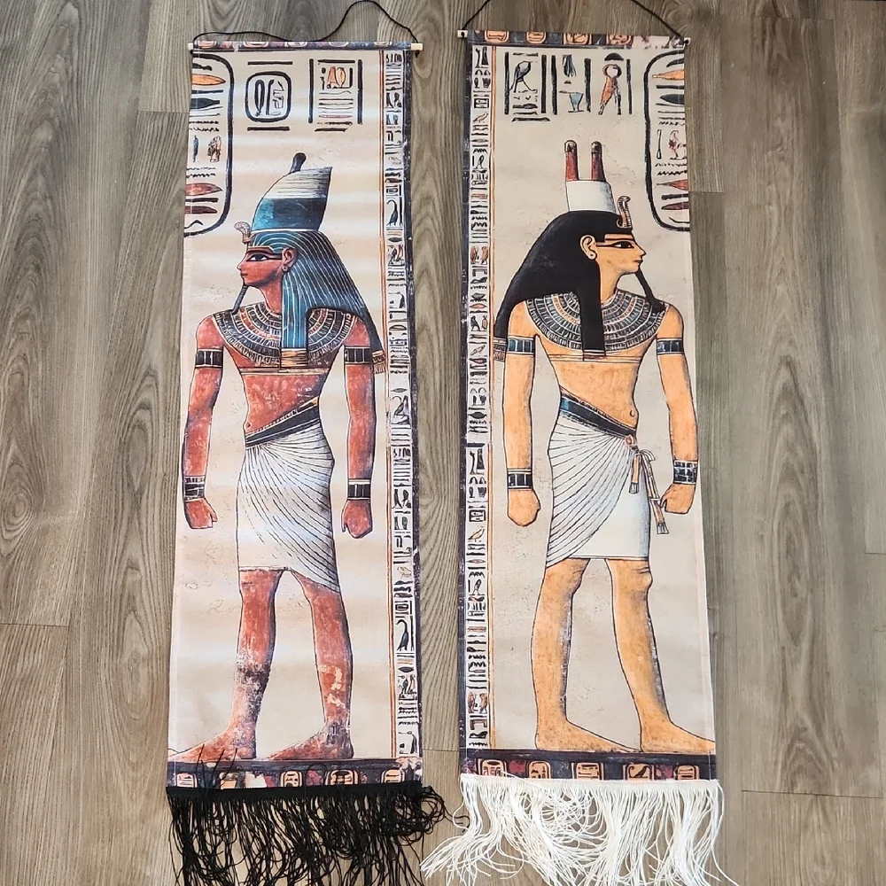 Egyptian Wall Tapestry Pair in Beige and Black